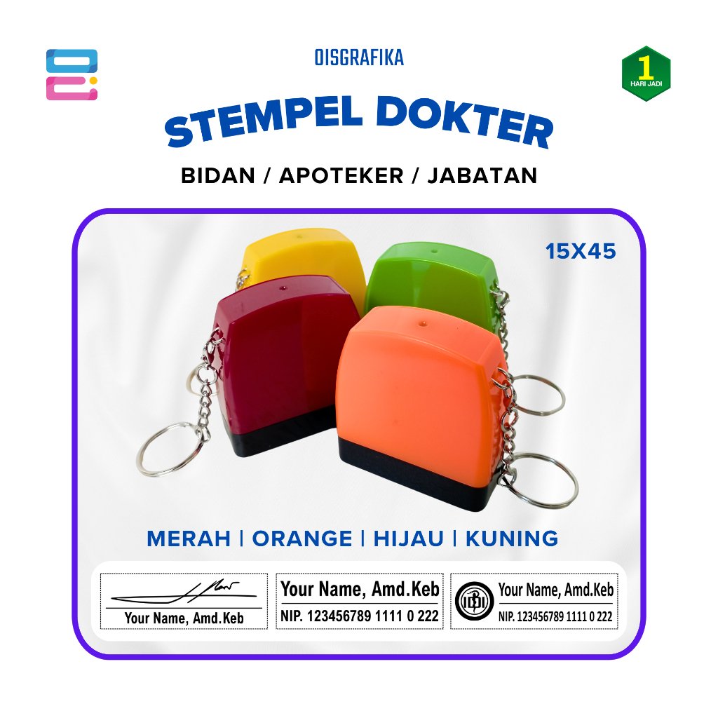 Stempel Dokter Bidan Apoteker Jabatan Custom Warna - Ganci 15x45mm