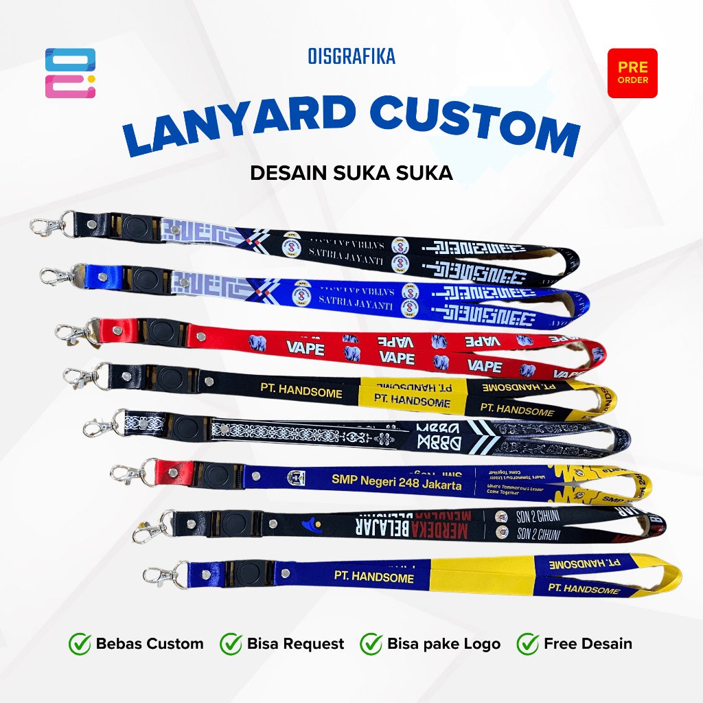 Lanyard Custom Tali ID Card Full Color 2 Sisi | Bisa Nama &amp;amp; Logo | Desain Bebas | 1an Bisa!