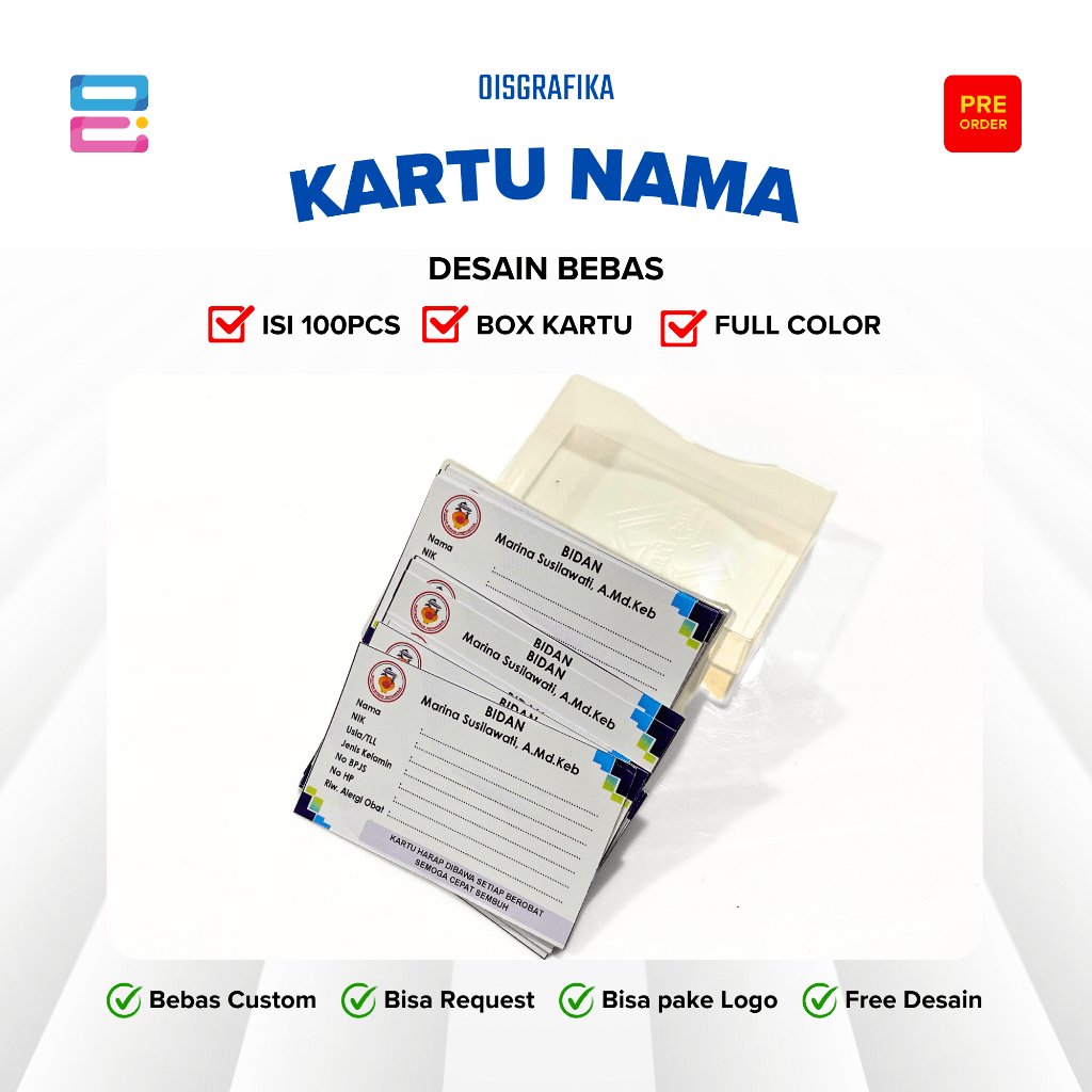 Cetak Kartu Nama Custom 2 Sisi | Free Design | Premium Tebal | 100pcs
